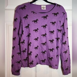 Rod's Purple And Brown Horse Print Long Sleeve Riding Top Large